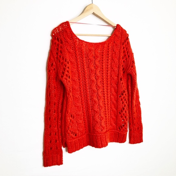 Free people, red cable knit pull over sweater - Picture 7 of 10